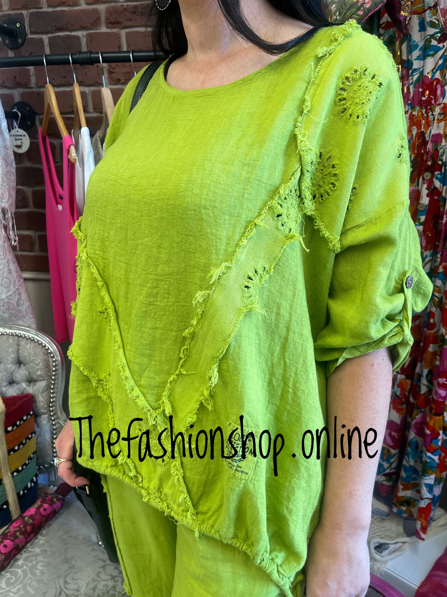 Kara olive linen top 12-18