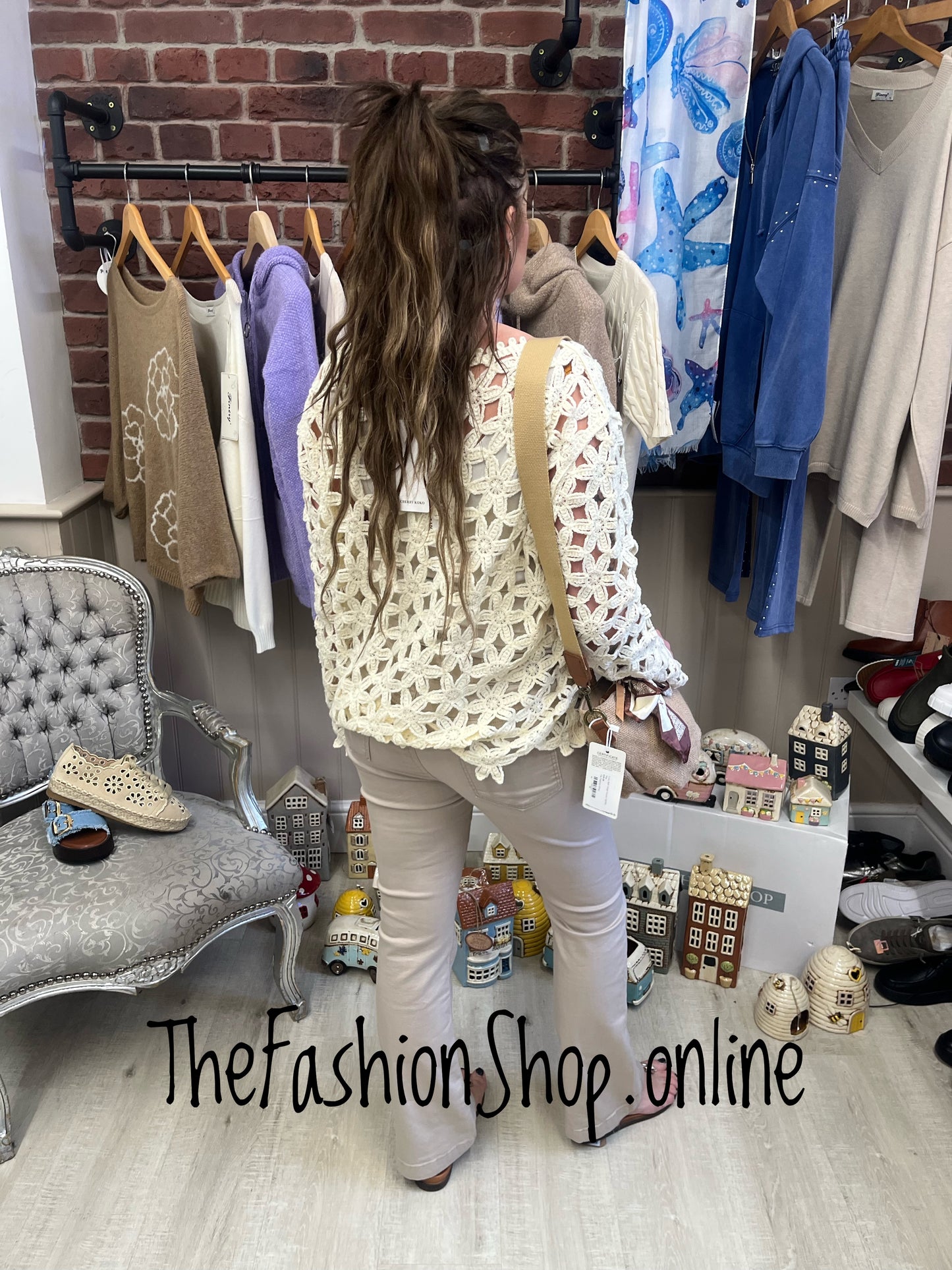 Erin cream floral crochet layering top 10-16