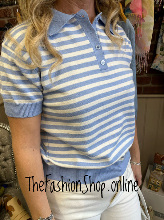 Katie blue and white stripe knitted top 8-14