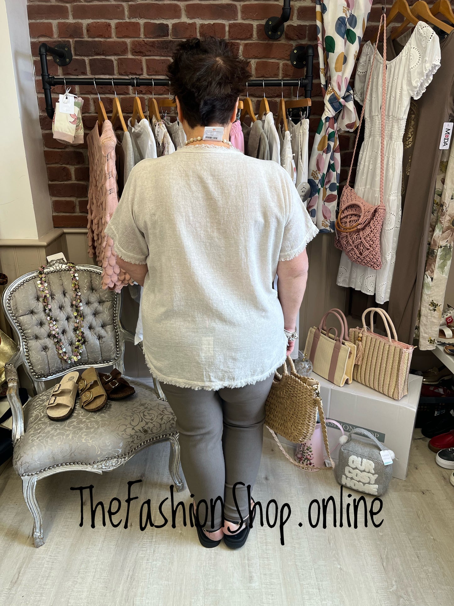 Rosa stone raw edge linen mix top 14-18