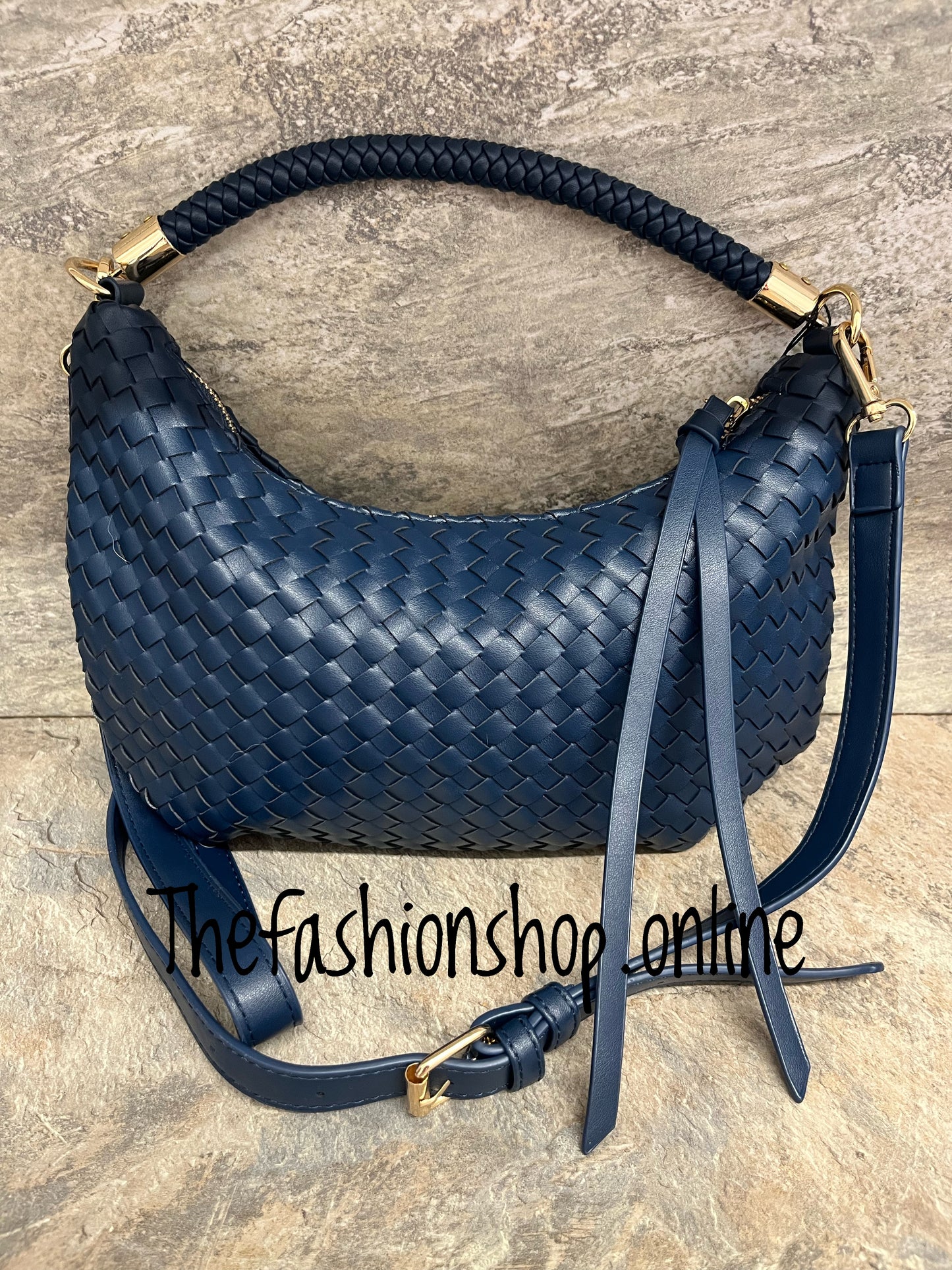 Bella navy woven bag