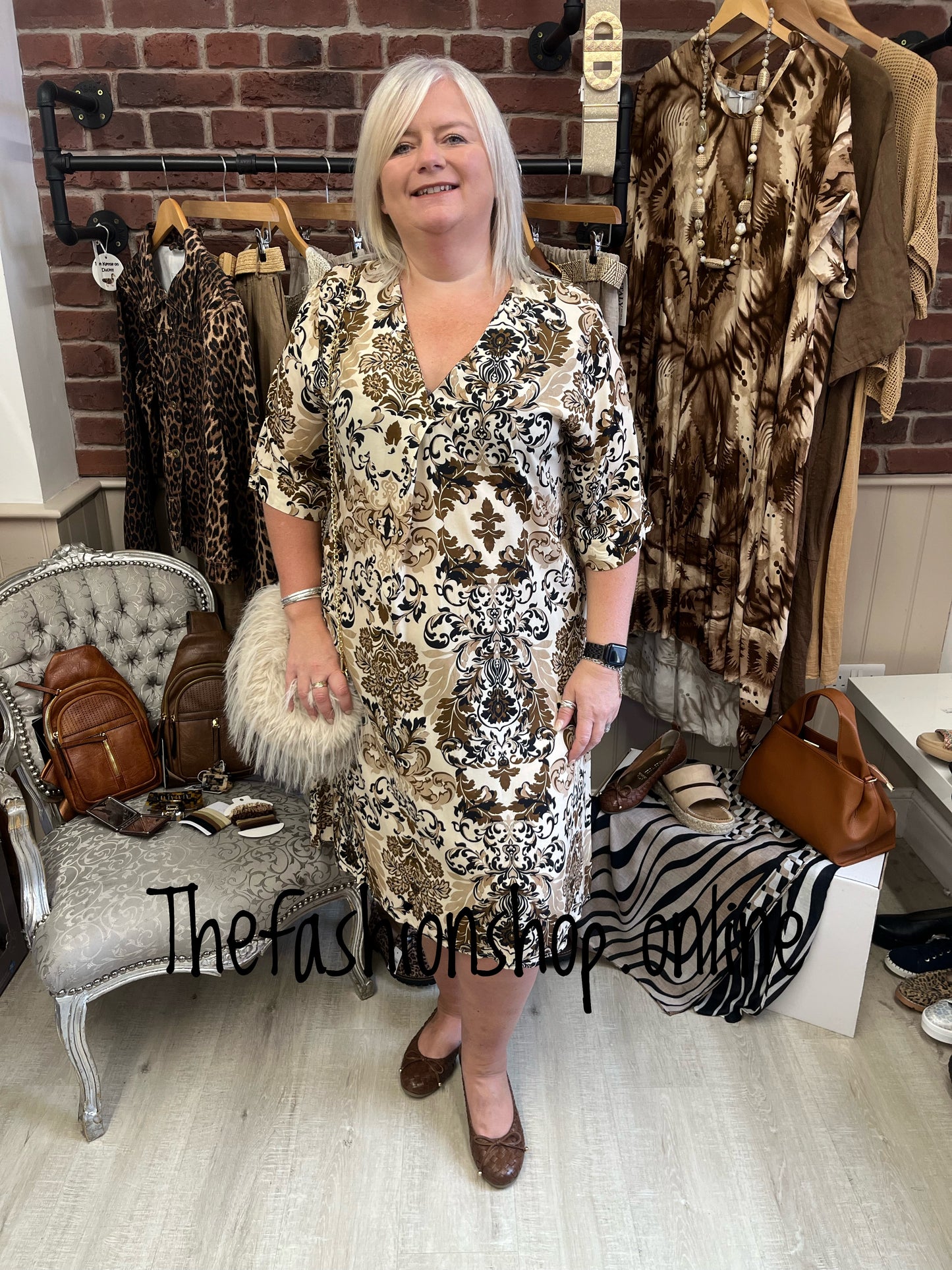 Premium Italian Damask v neck tunic dress 14-18
