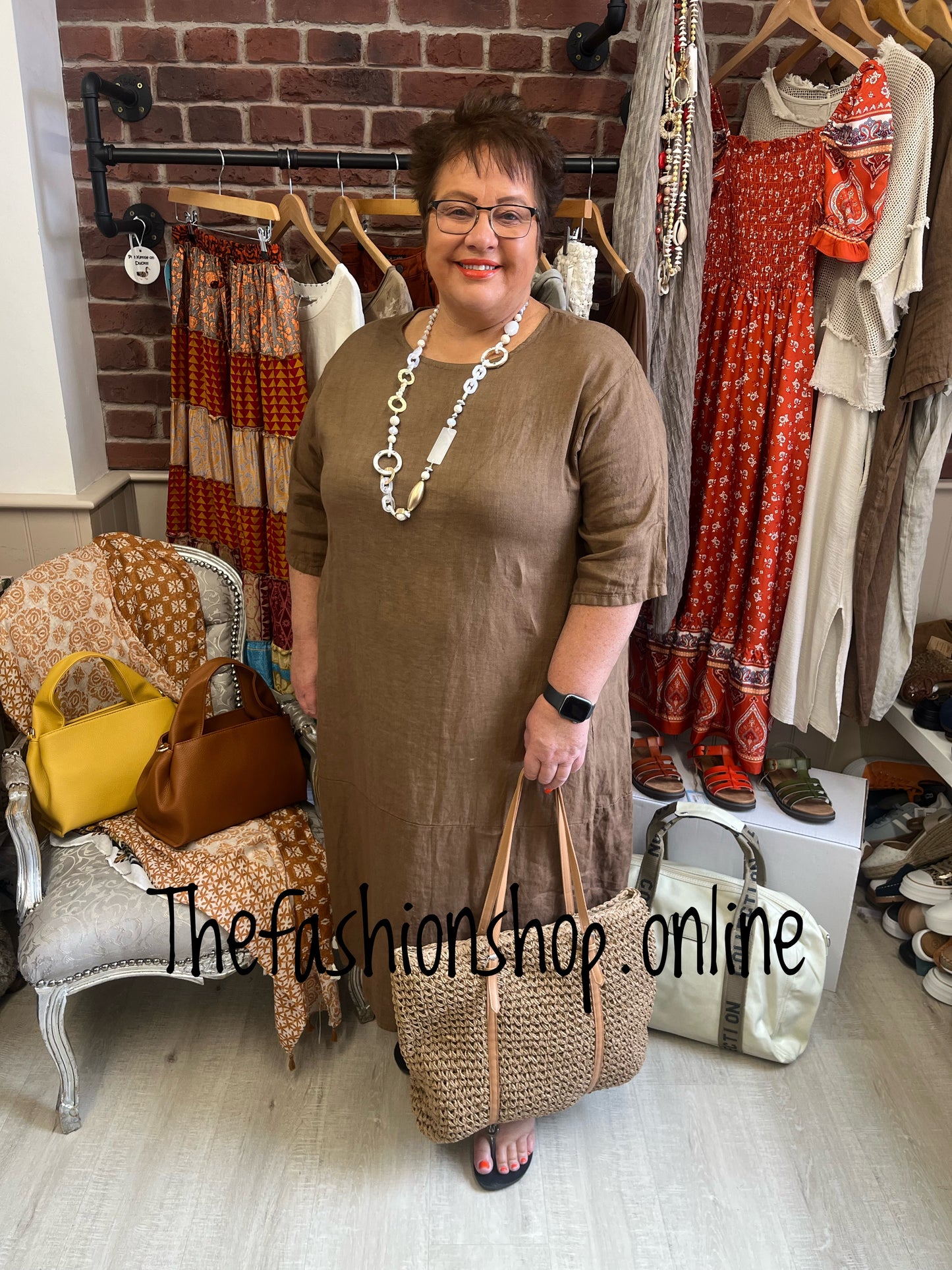 Keira brown cocoon dress with straight hem 16-22