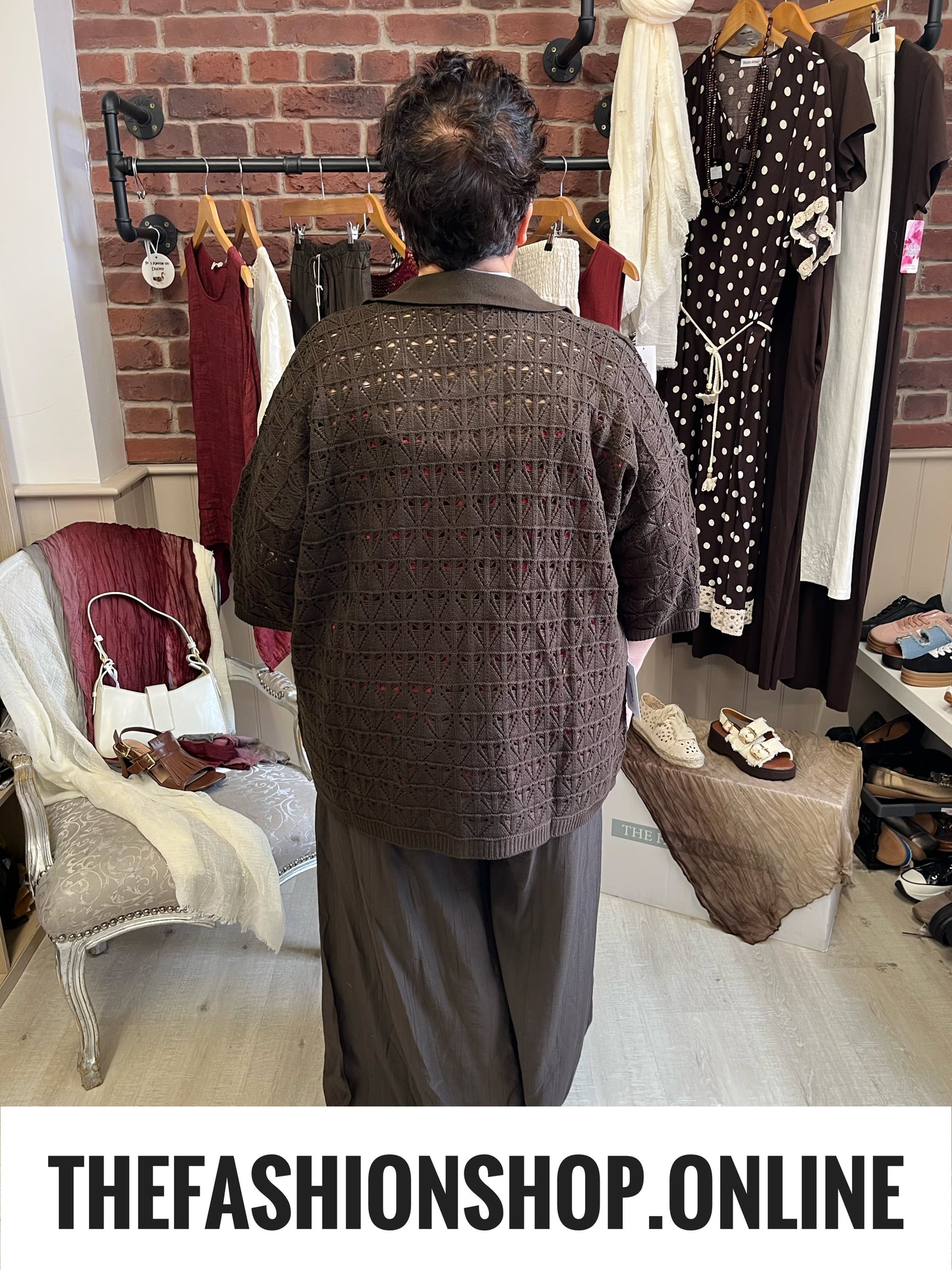 Tiff brown open knit cardigan 14-22