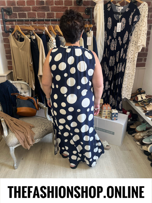 Angela navy spot dress 14-22