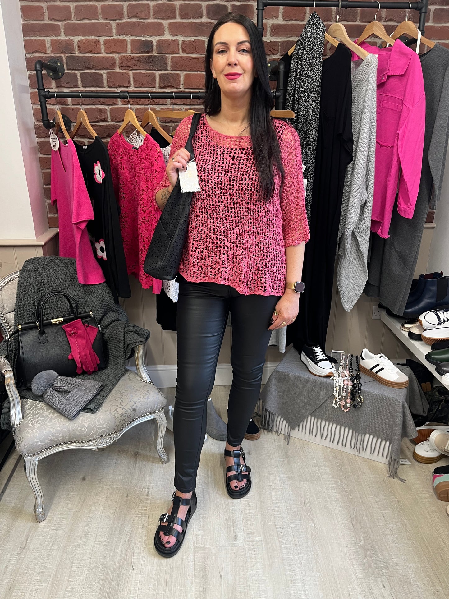 Raspberry popcorn open knit top 10-20