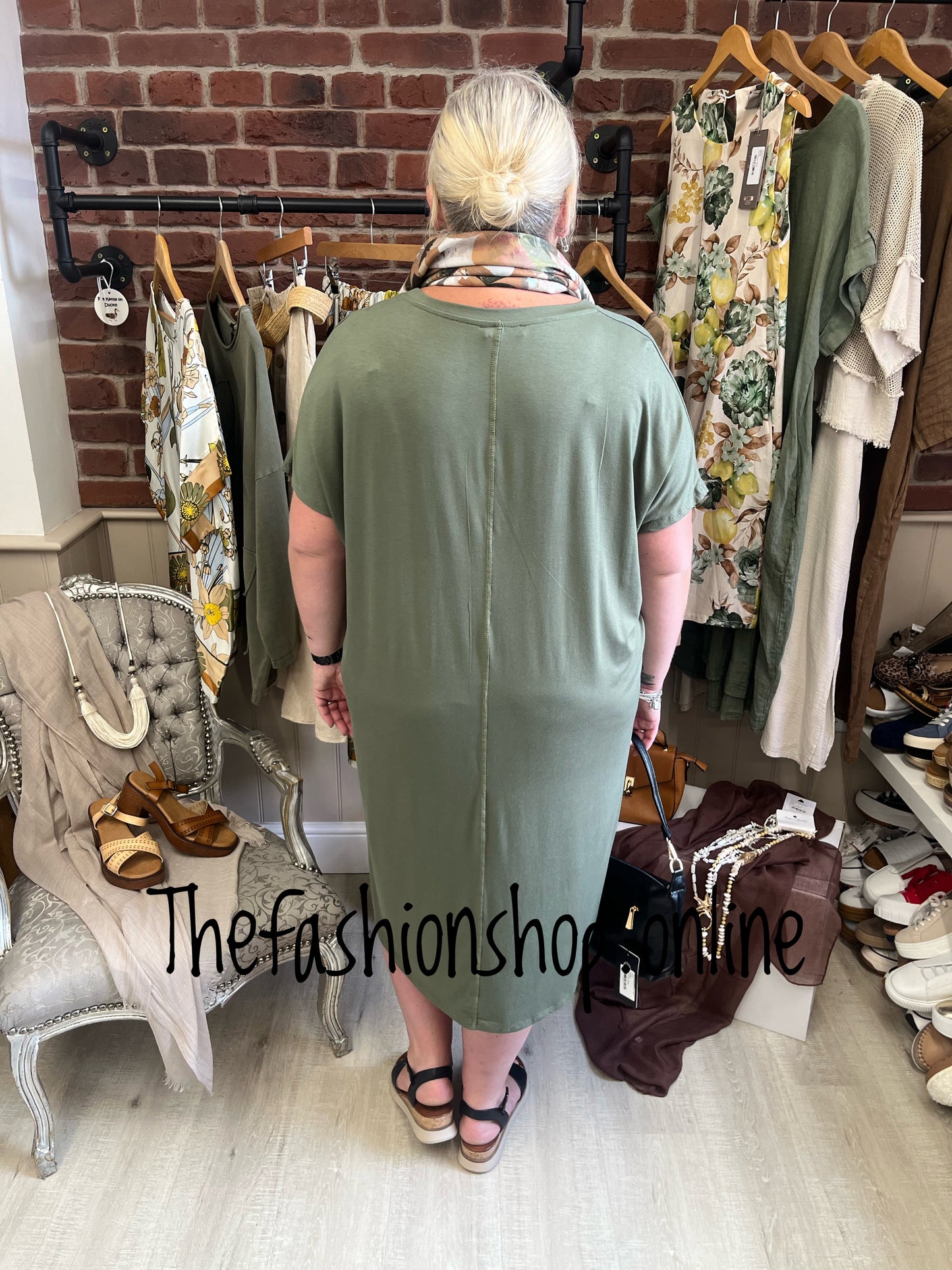 Khaki midi dress up dress down dress 16-26