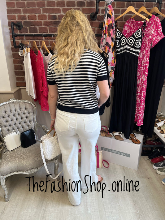 Katie black and white stripe knitted top 8-14