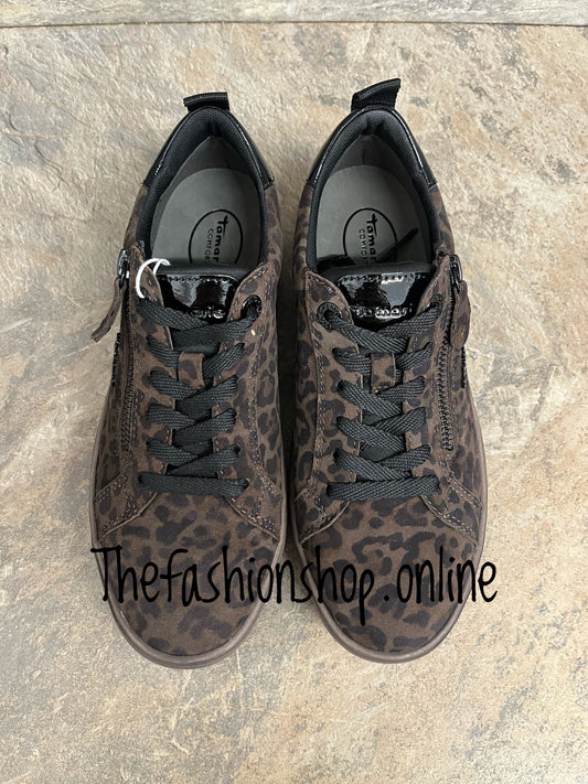 Tamaris dark leopard suede wide fit trainers sizes 4-8 (37-41)