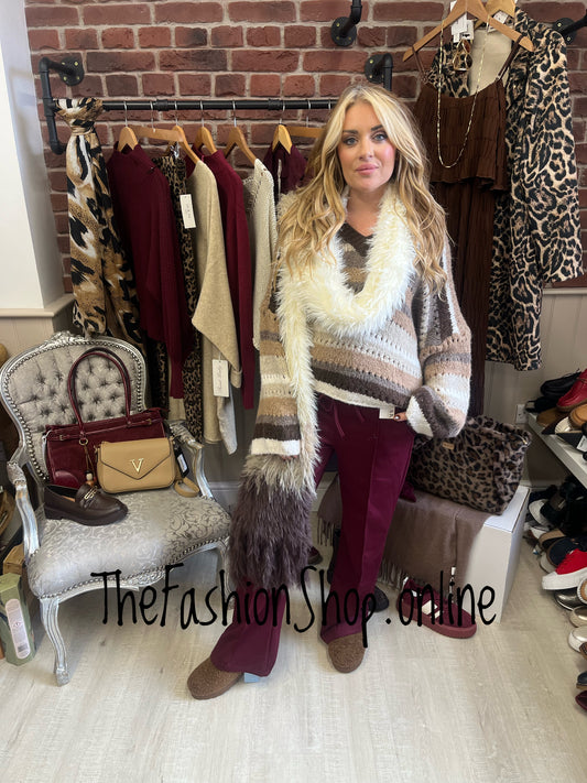 Sarah Tempest brown striped wool mix jumper 10-16