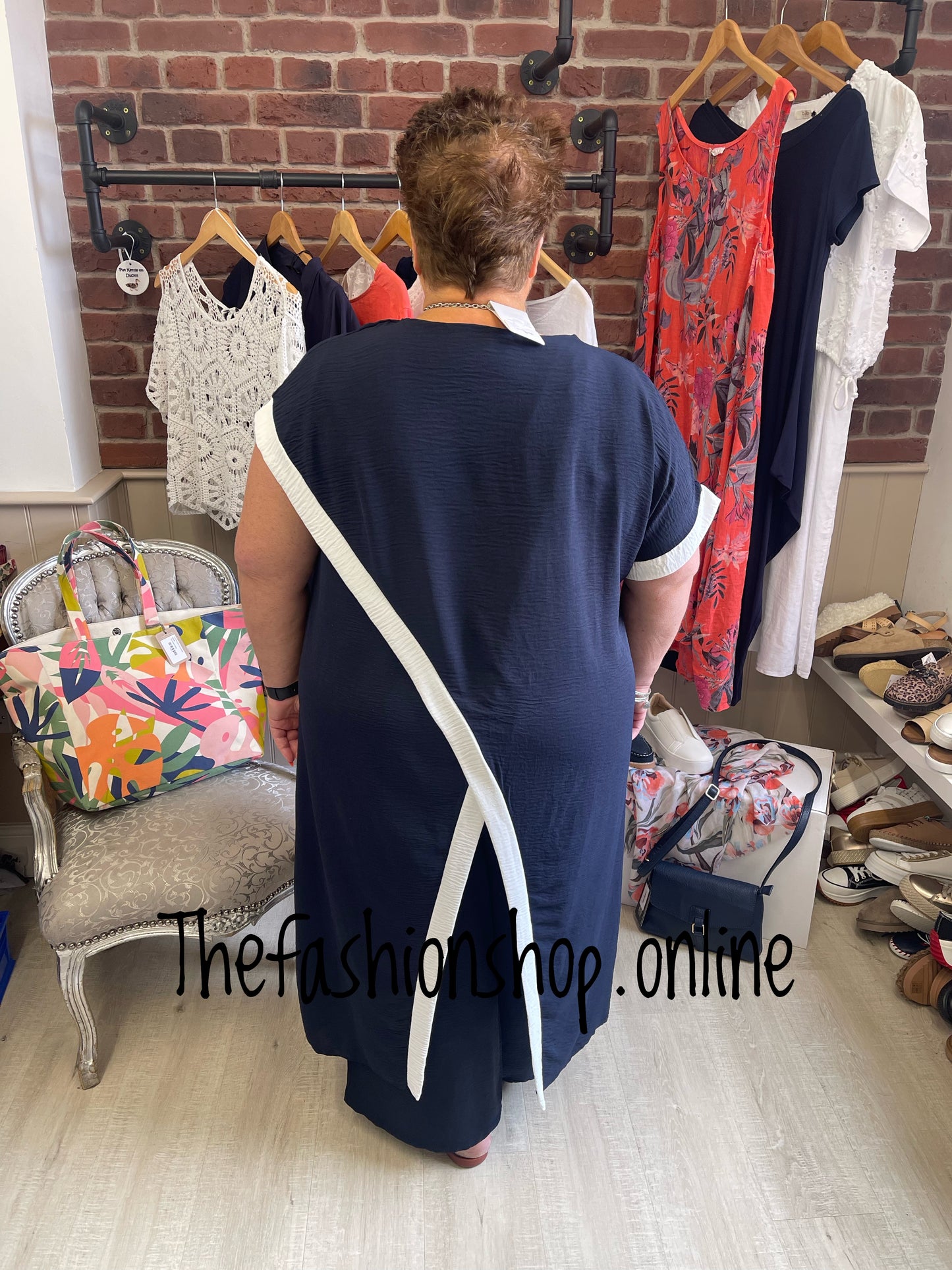 Zara navy and cream drape trouser set 16-22