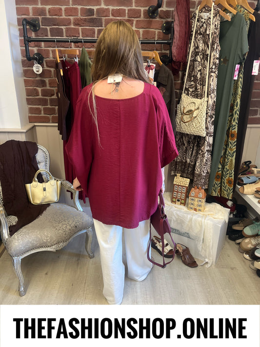 Erin wine V neck textured top 16-22