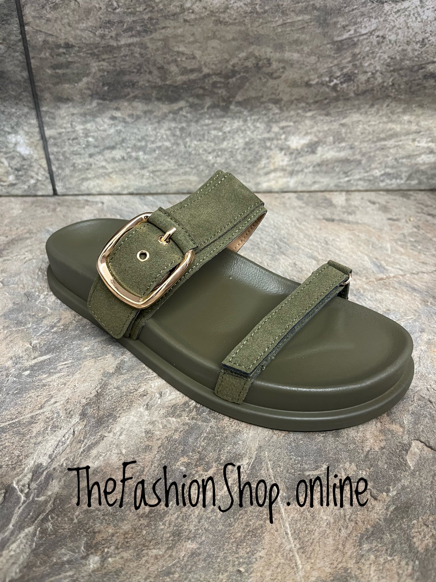 Pippa khaki buckle slider 3-8 (36-41)