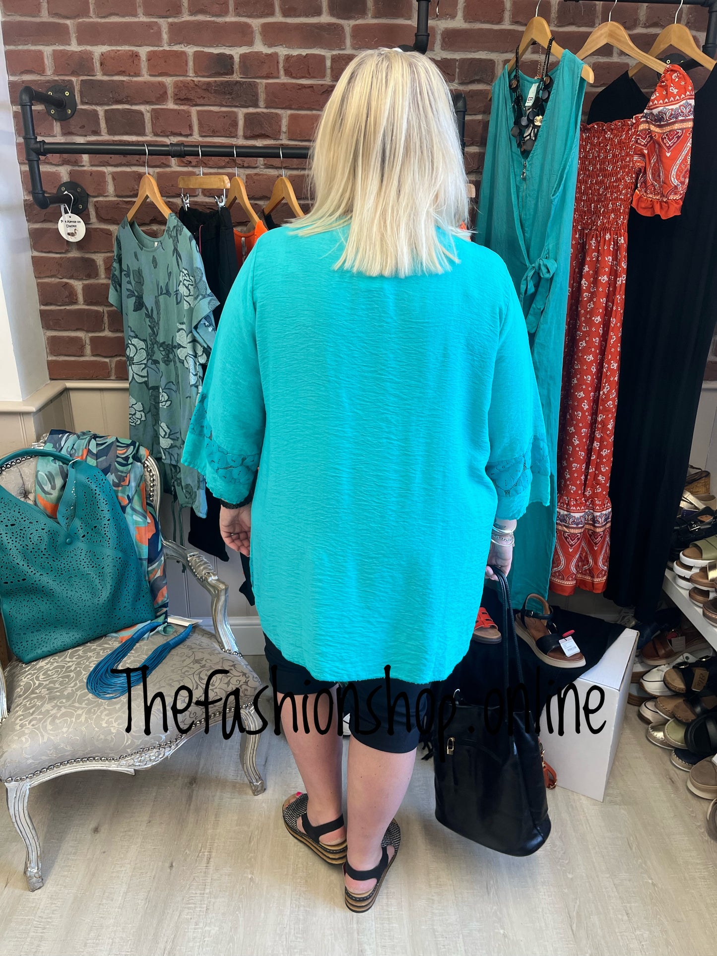 Sadie teal crochet detail top 16-22