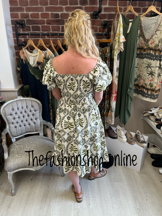 Darcy khaki and cream midi dress sizes 8, 10 and 12