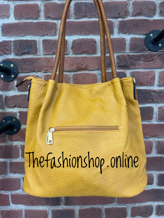 Zoe zip detail bag - mustard and tan