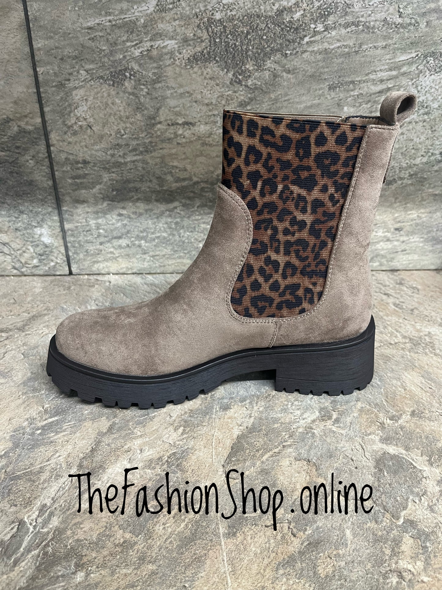Willow Taupe Boot with Leopard Elastic Trim 3-8