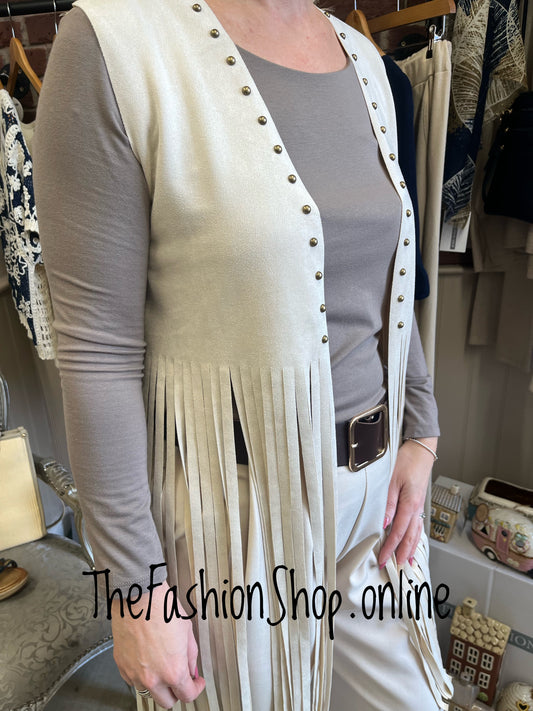 Zena beige faux suede tassel waistcoat 8-16