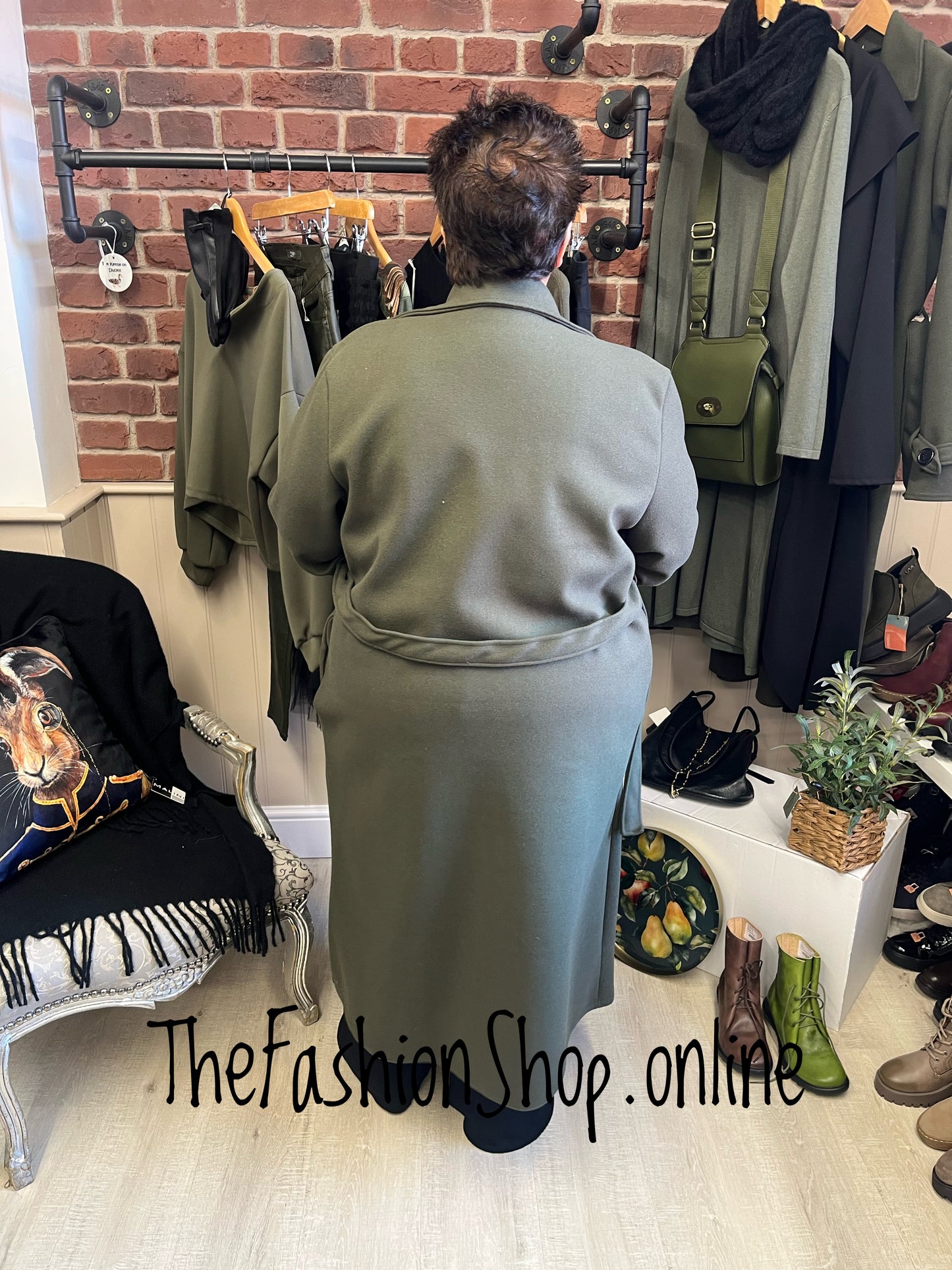 Lizzy Khaki Green double breasted trench coat 16-20