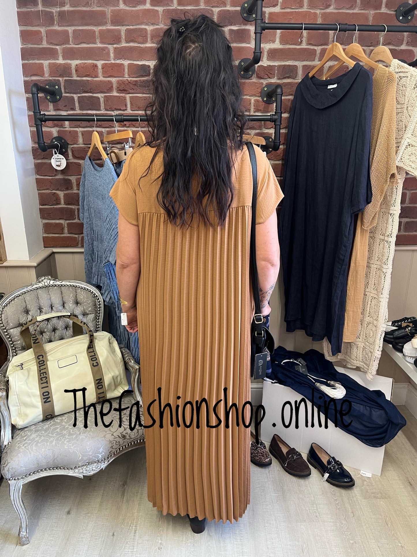 Tammy camel pleated dress 14-20