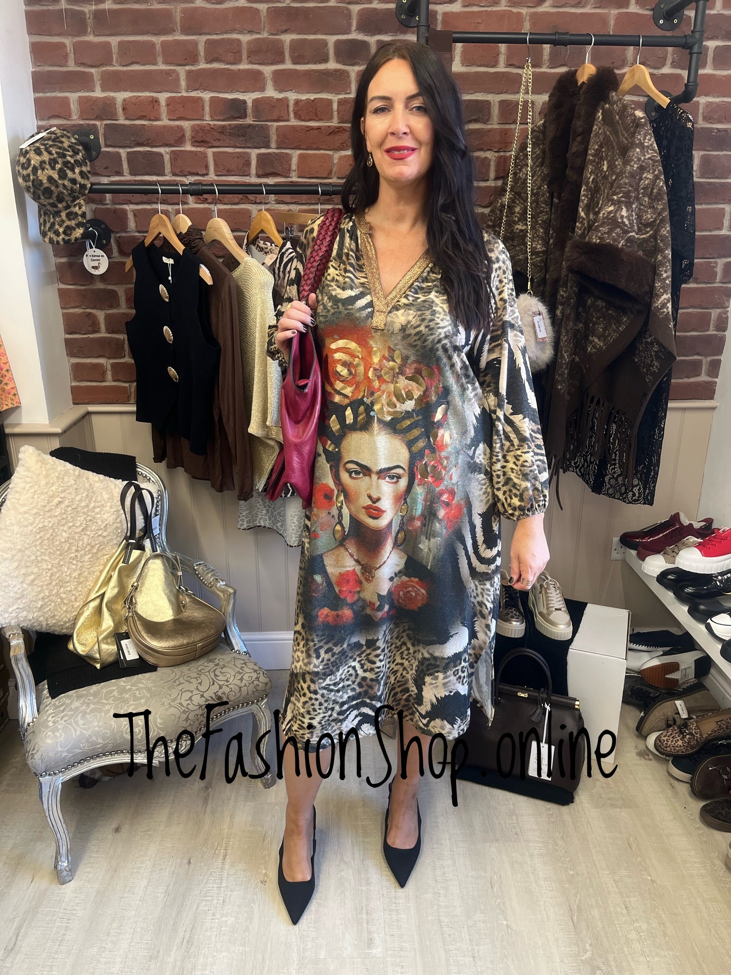 Frida and animal print long sleeve shimmer dress 12-18
