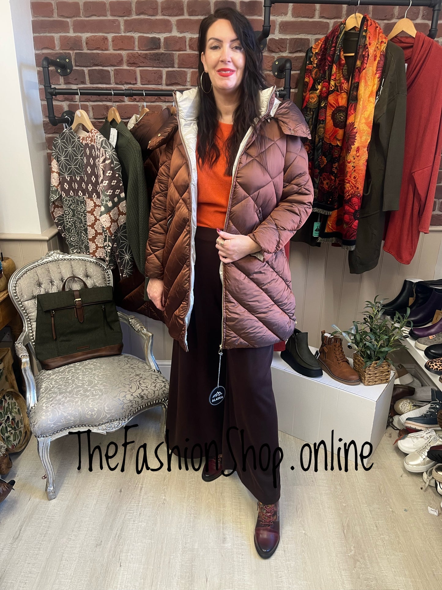 Fly Out bronze padded mid length coat sizes 10-18