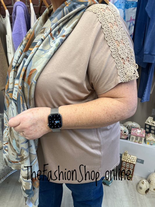 Kelly camel embroidered shoulder top 14-20