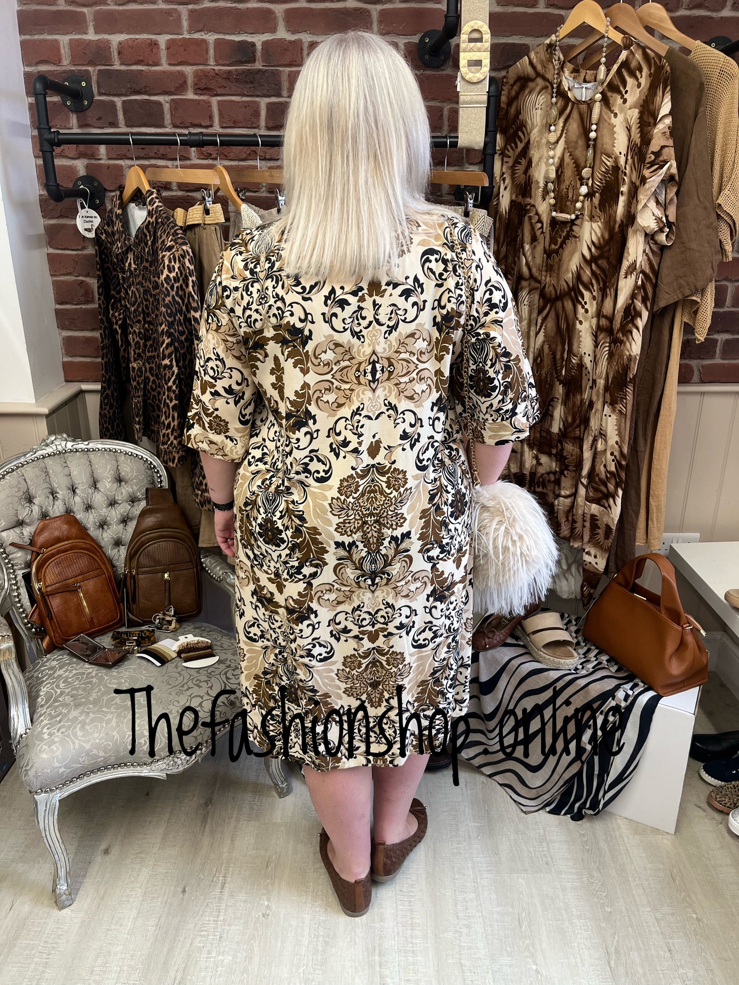 Premium Italian Damask v neck tunic dress 14-18