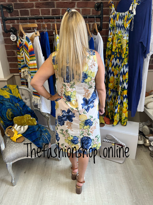 Tia blue flowers and lemons shift dress 8-14