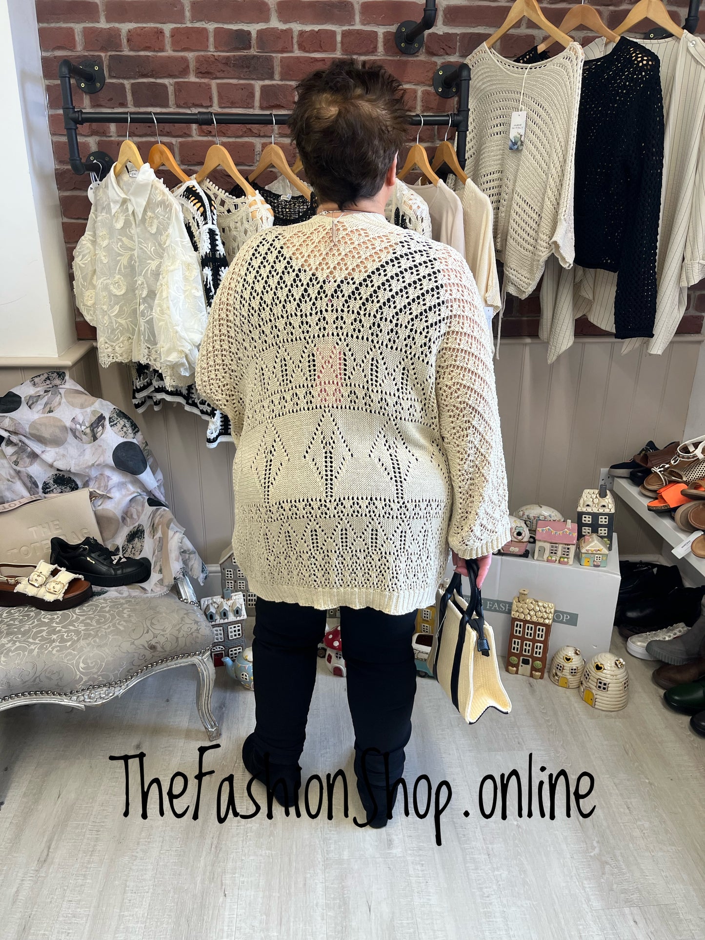 Evie beige crochet edge to edge cardigan 16-22