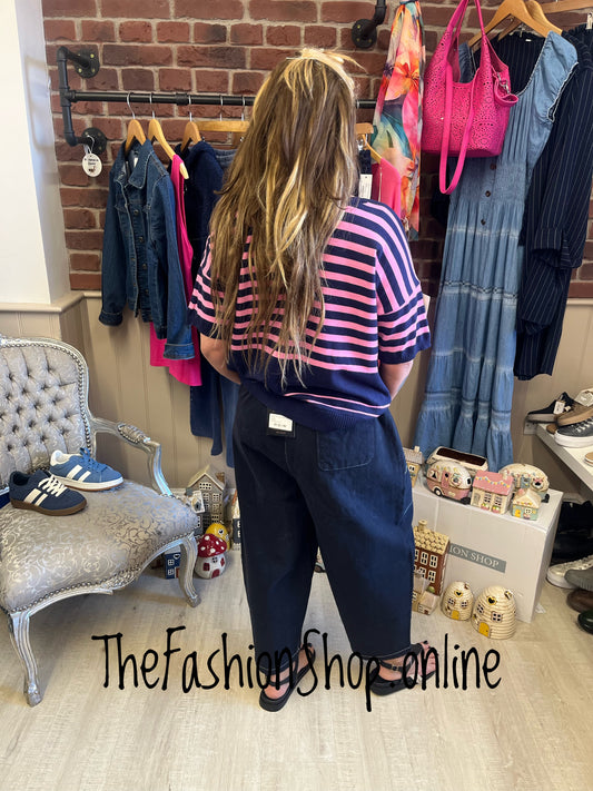 Rachel pink and navy striped knitted top 10-16
