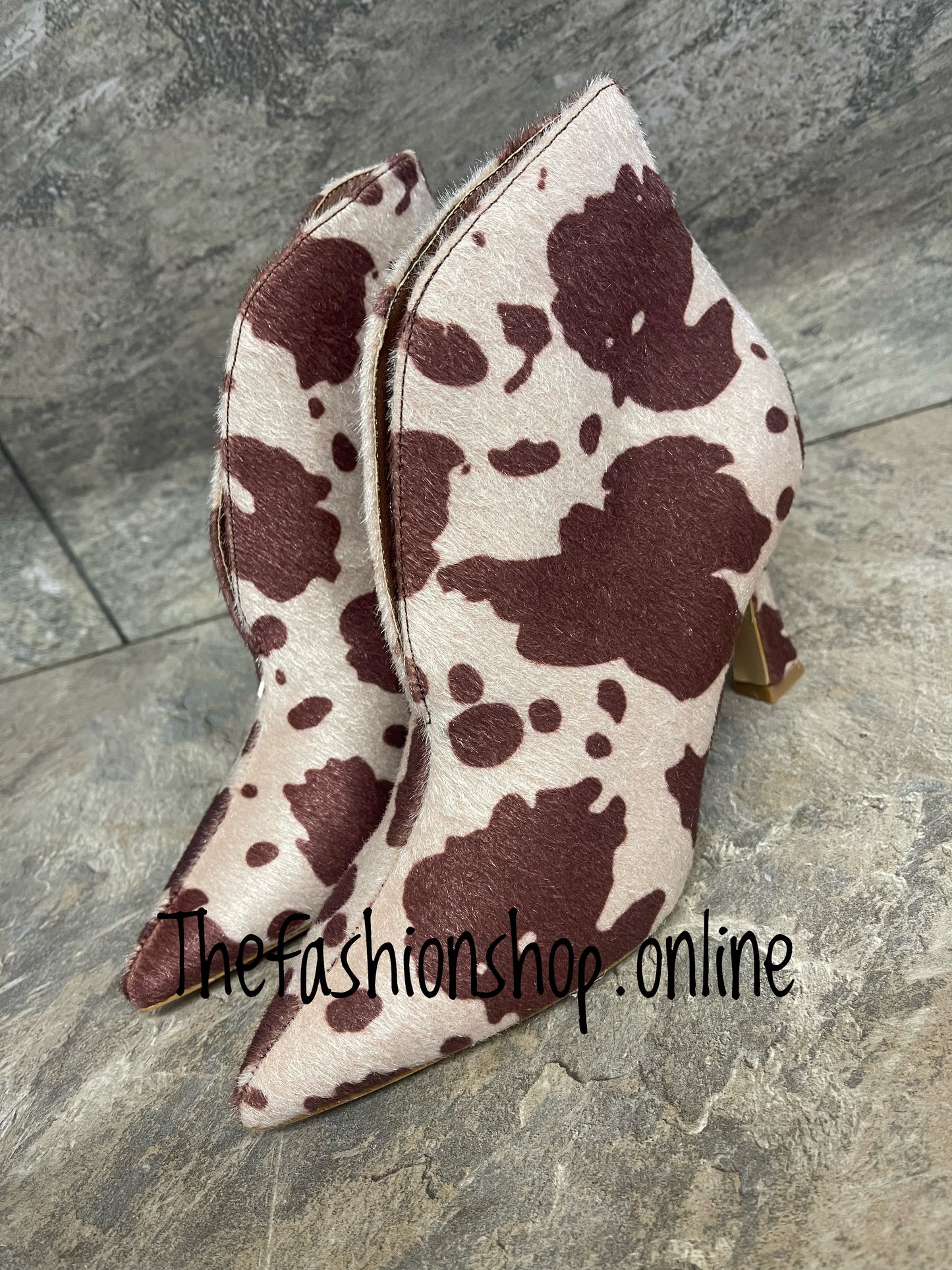 Saskia cow print heeled ankle boots sizes 3-8 (36-41)