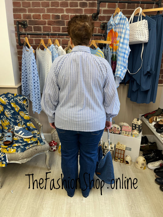 Ella denim blue striped tie neck blouse 12-20