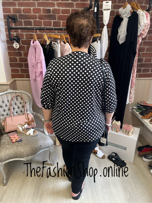 Jasmine Black with White Polka Dot print blouse 14-22