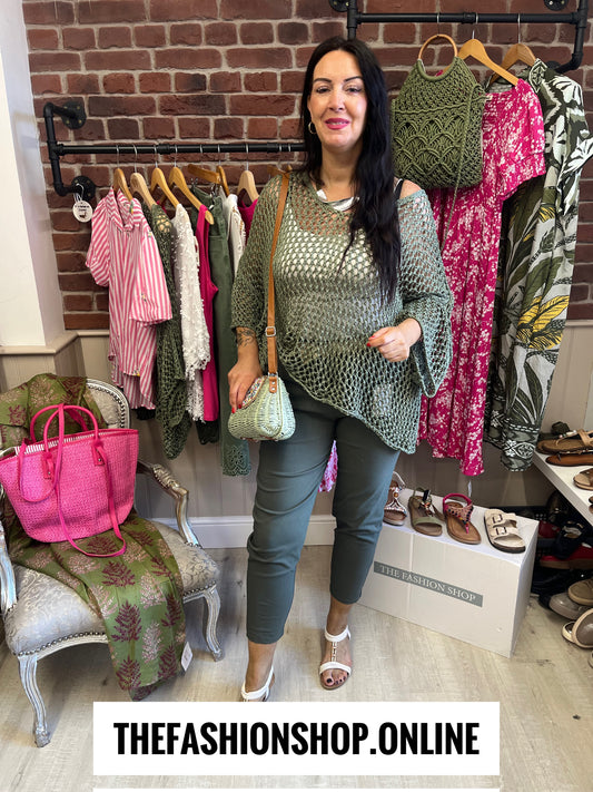 Evelyn khaki crochet layering top 14-22