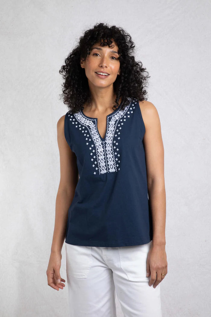 Weird Fish navy Tirtha embroidered vest sizes 8-22