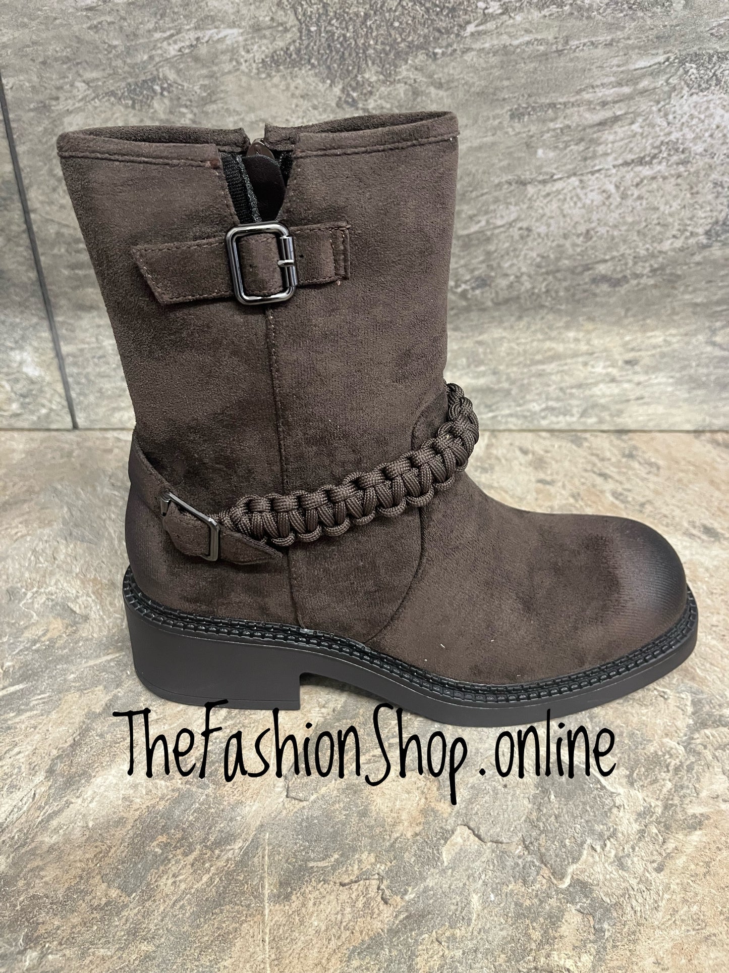 Nina brown faux suede biker boots sizes 3-8 (36-41)
