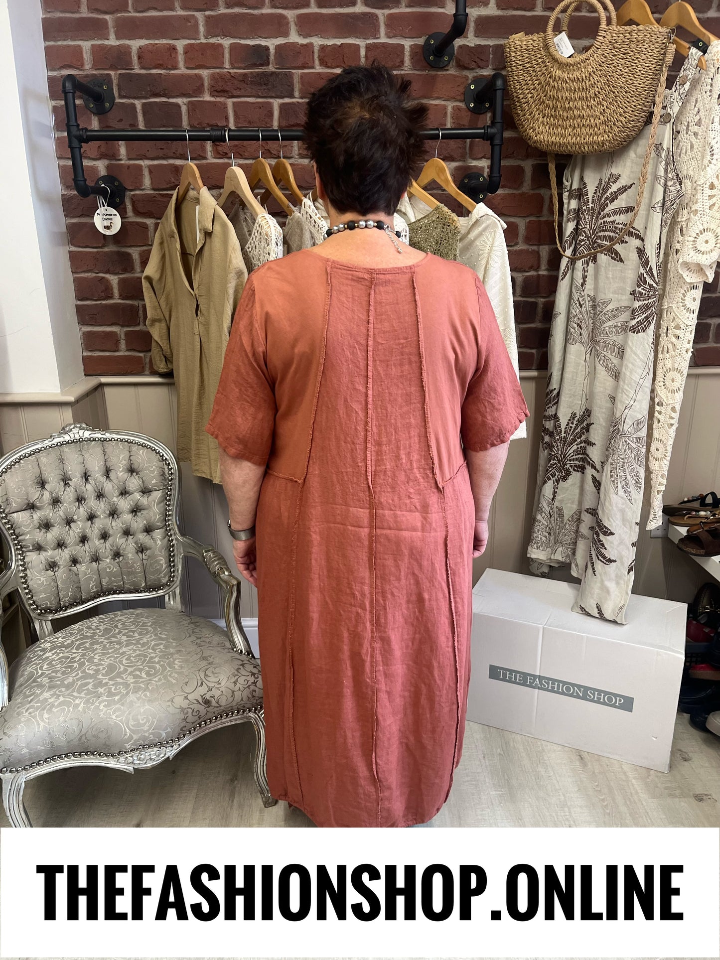 Nadia antique rose linen mix dress 14-20