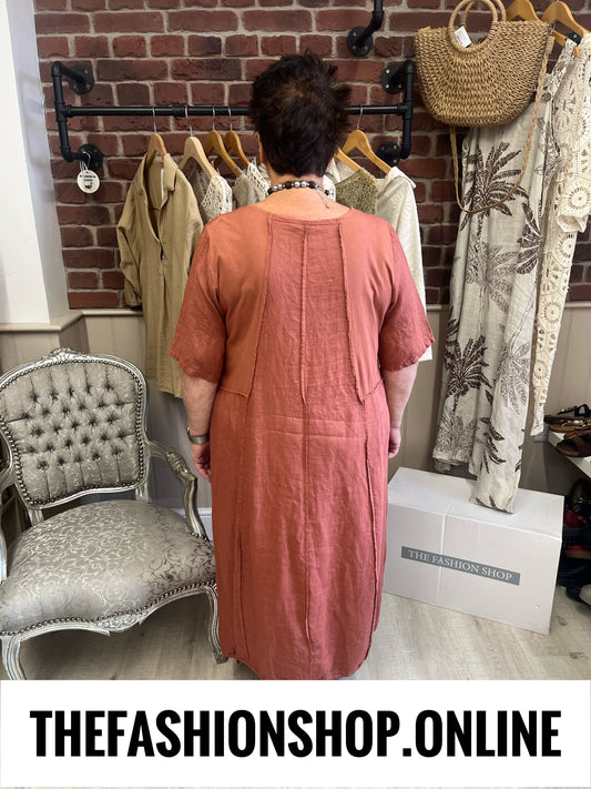 Nadia antique rose linen mix dress 14-20