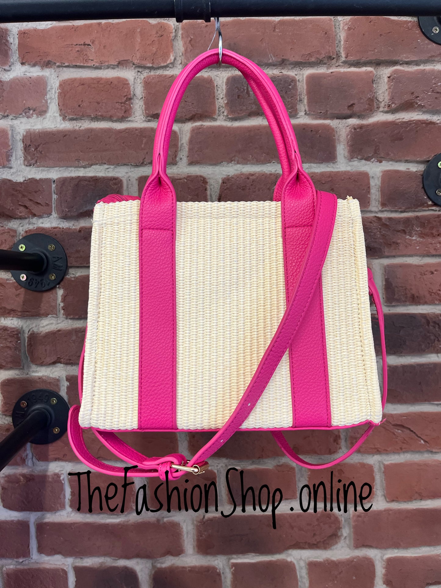 St Tropez small summer bag in cream with hot pink