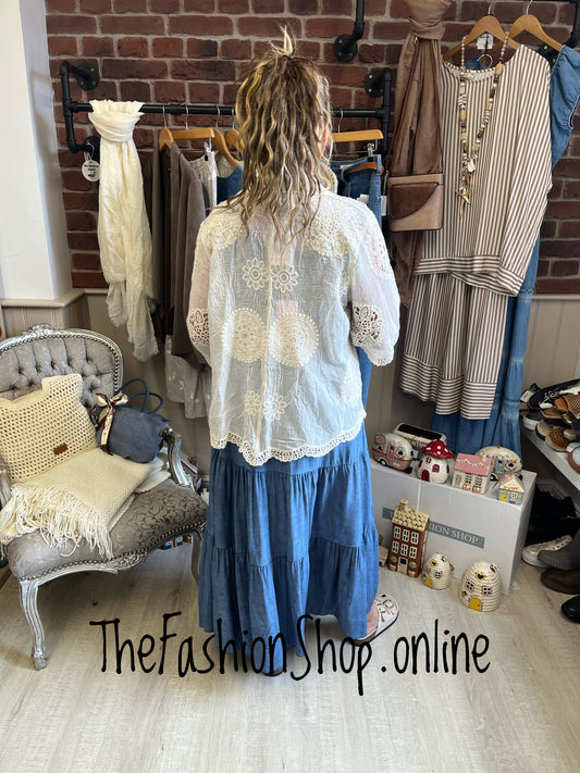 Renee denim tiered skirt with belt 8-14