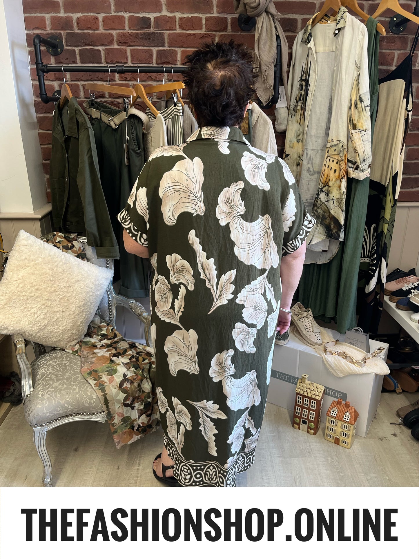 Hannah green floral linen mix dress 14-22
