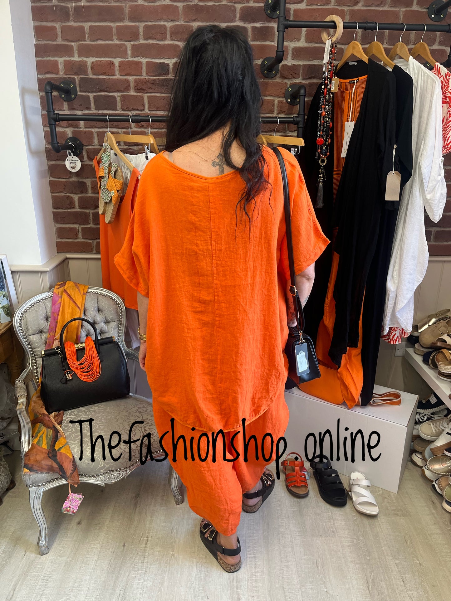 Kali orange v neck linen top 16-22