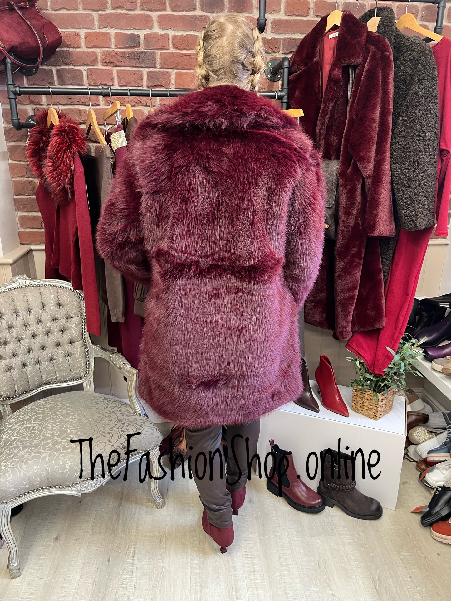 Samantha Wine Faux Fur Coat 12,14,16