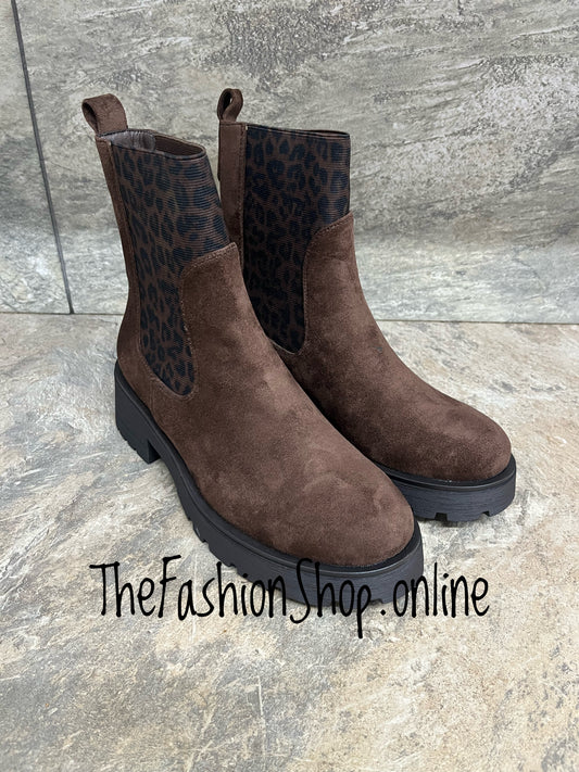 Willow Brown Boot with Leopard Elastic Trim 3-8