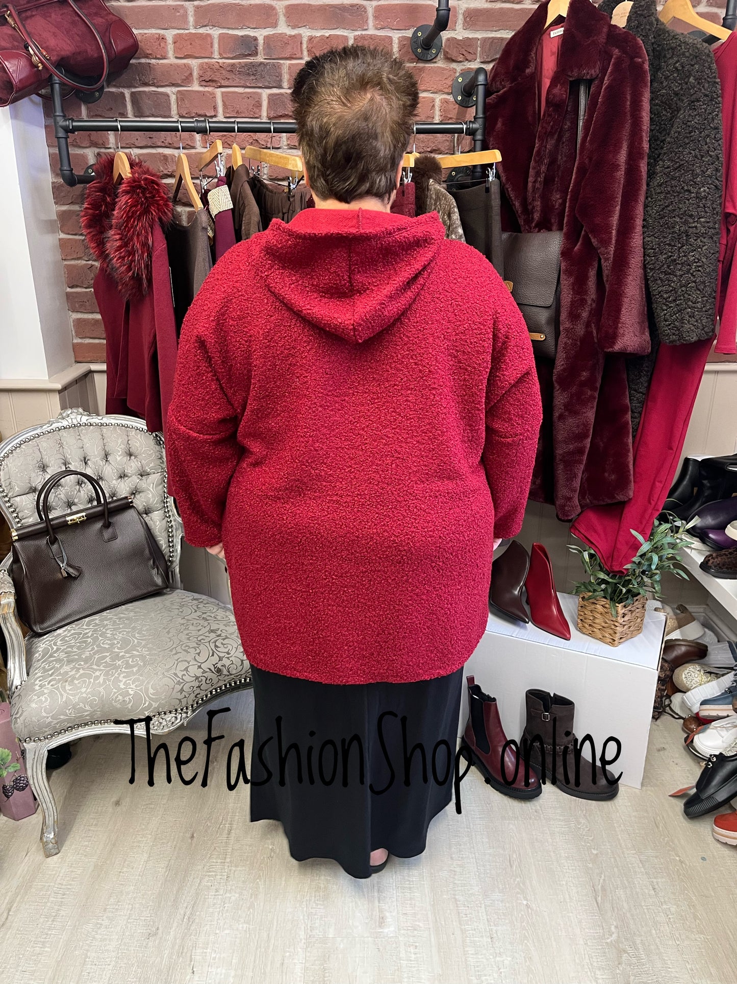 Nova Wine Plus Size Hooded boucle Jacket 14-26