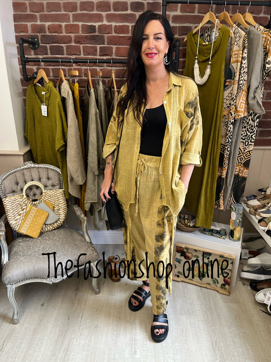 Saffron yellow tie front trouser suit 14-18