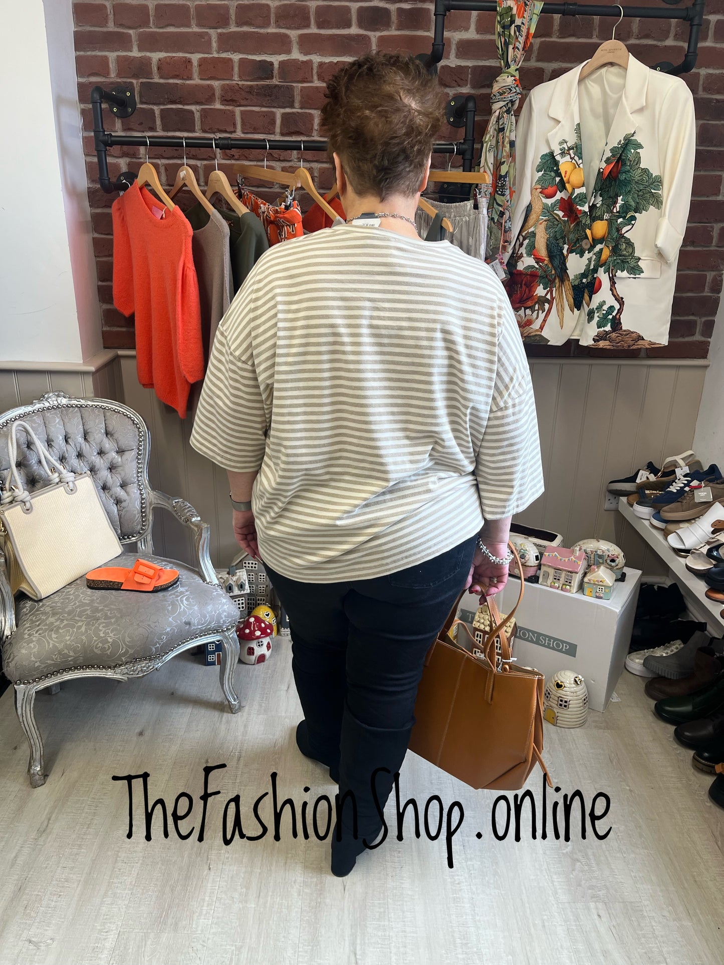 Elise beige and cream striped top 16-22