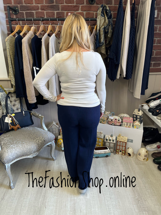 Millie navy fine knit trousers 8-14