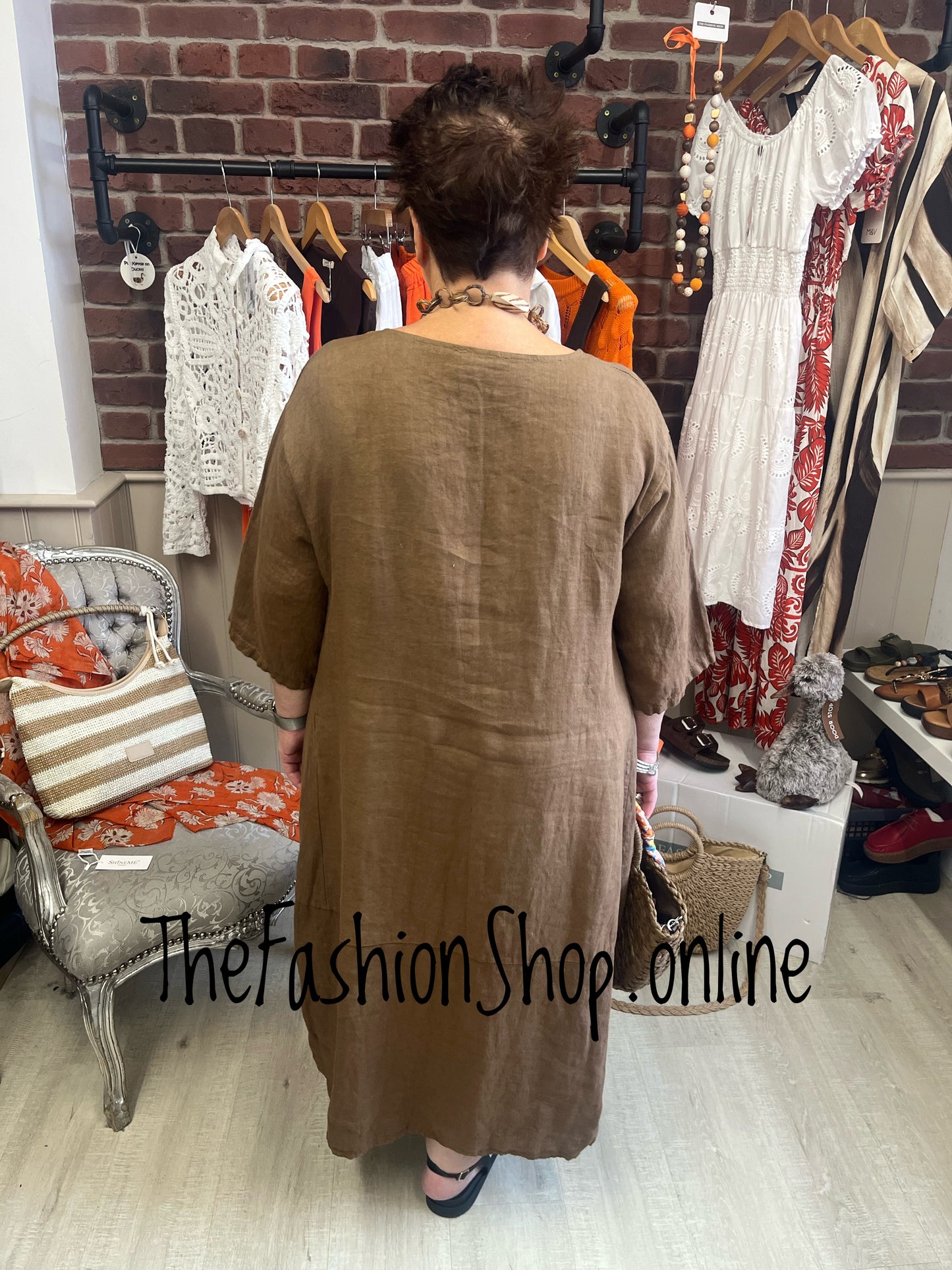 Keira brown cocoon dress with straight hem 16-22